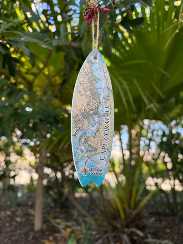 Surfboard Shape Map Wood Ornament